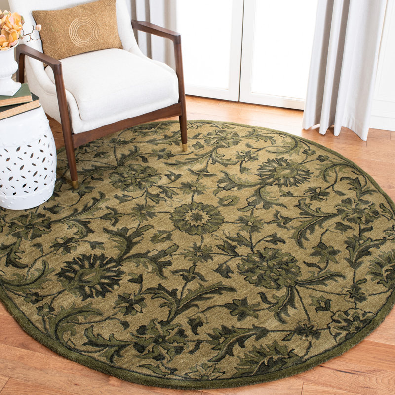 Charlton Home Dunbar Floral HandTufted Wool Olive/Green Area Rug